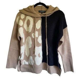 Central Park West Tan and Black Hoodie Sweater